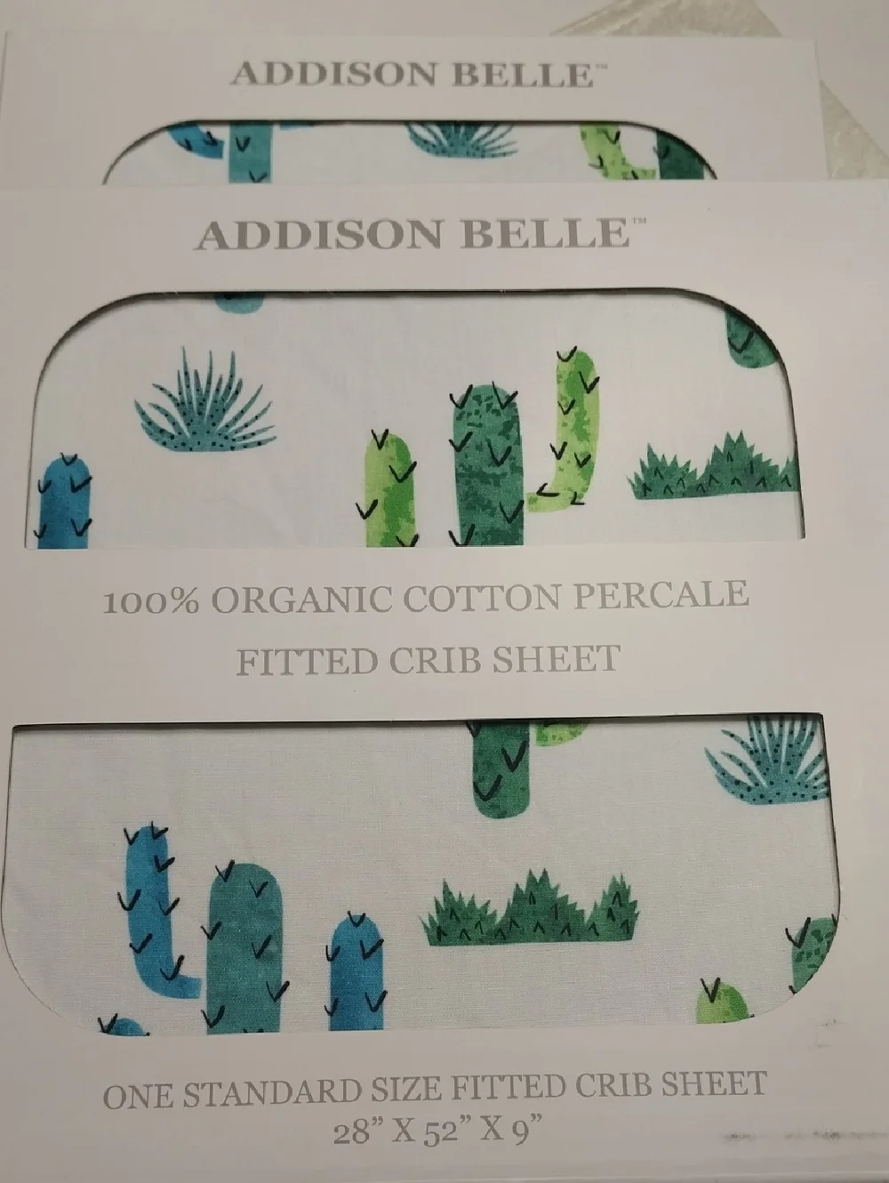 Addison Belle NWT Bundle Of 2 Organic Cotton Percale Fitted Crib Sheets 28x52x9